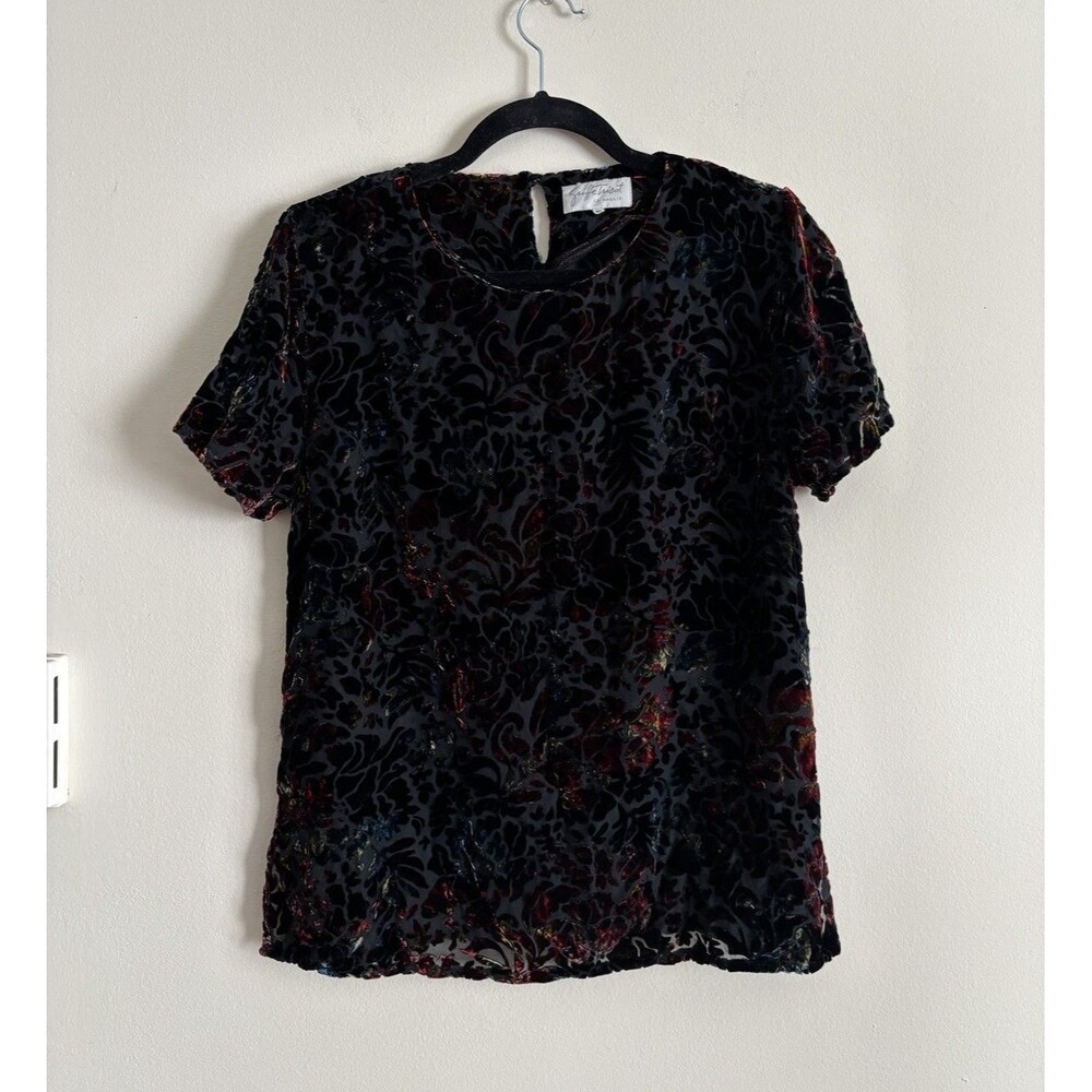 Vintage Burnout Velvet Tricot Le Maglie SILK Top Black Witchy Dark Boho Whimsy
